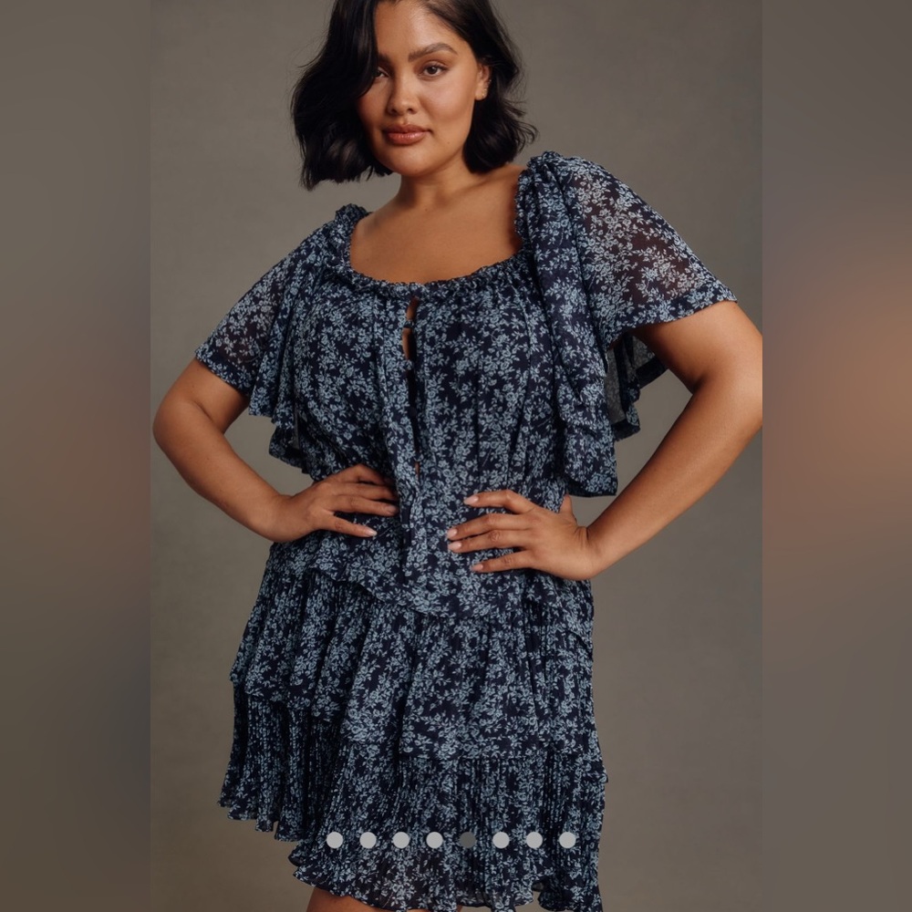 NEW Anthropologie Women’s Dress Size 2x Keyhole Swing Mini Tunic Blue Ruffles